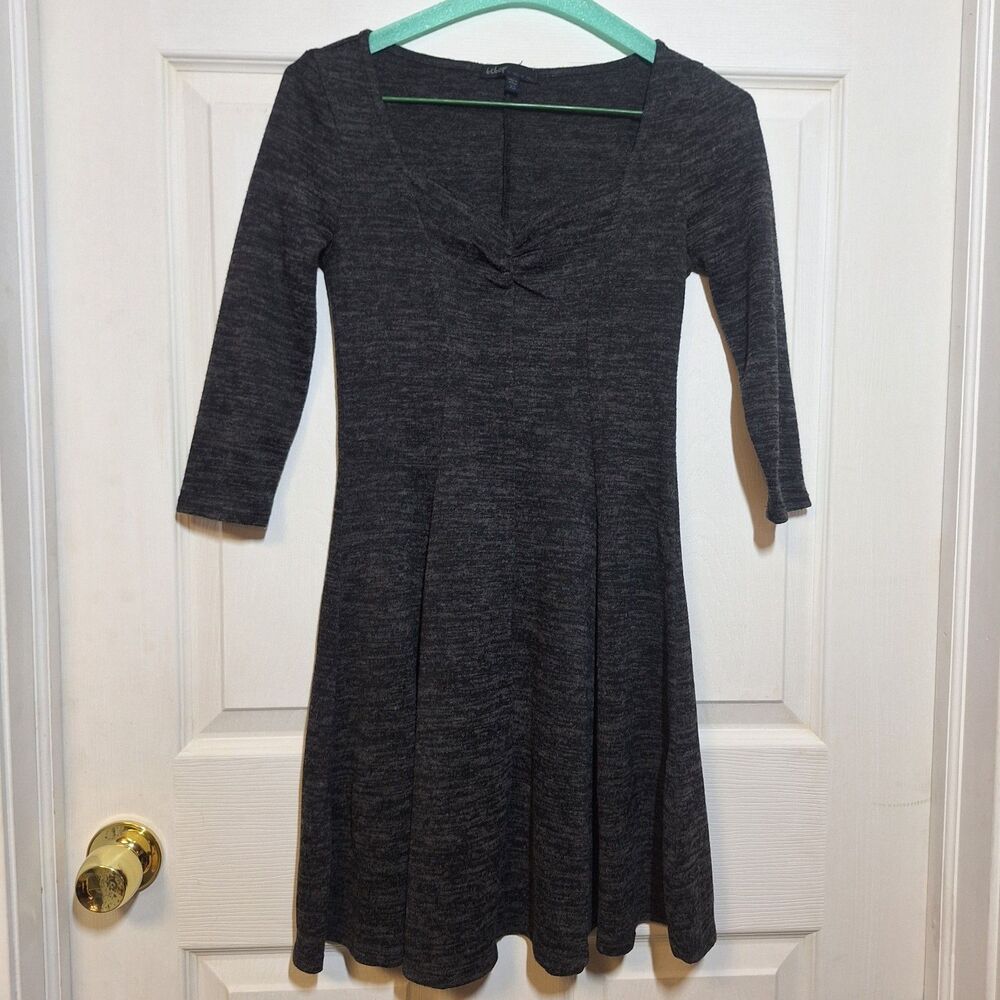 BeBop Dark Grey 3/4 Sleeve Sweetheart Neckline Mini Dress Minimalist Size XS